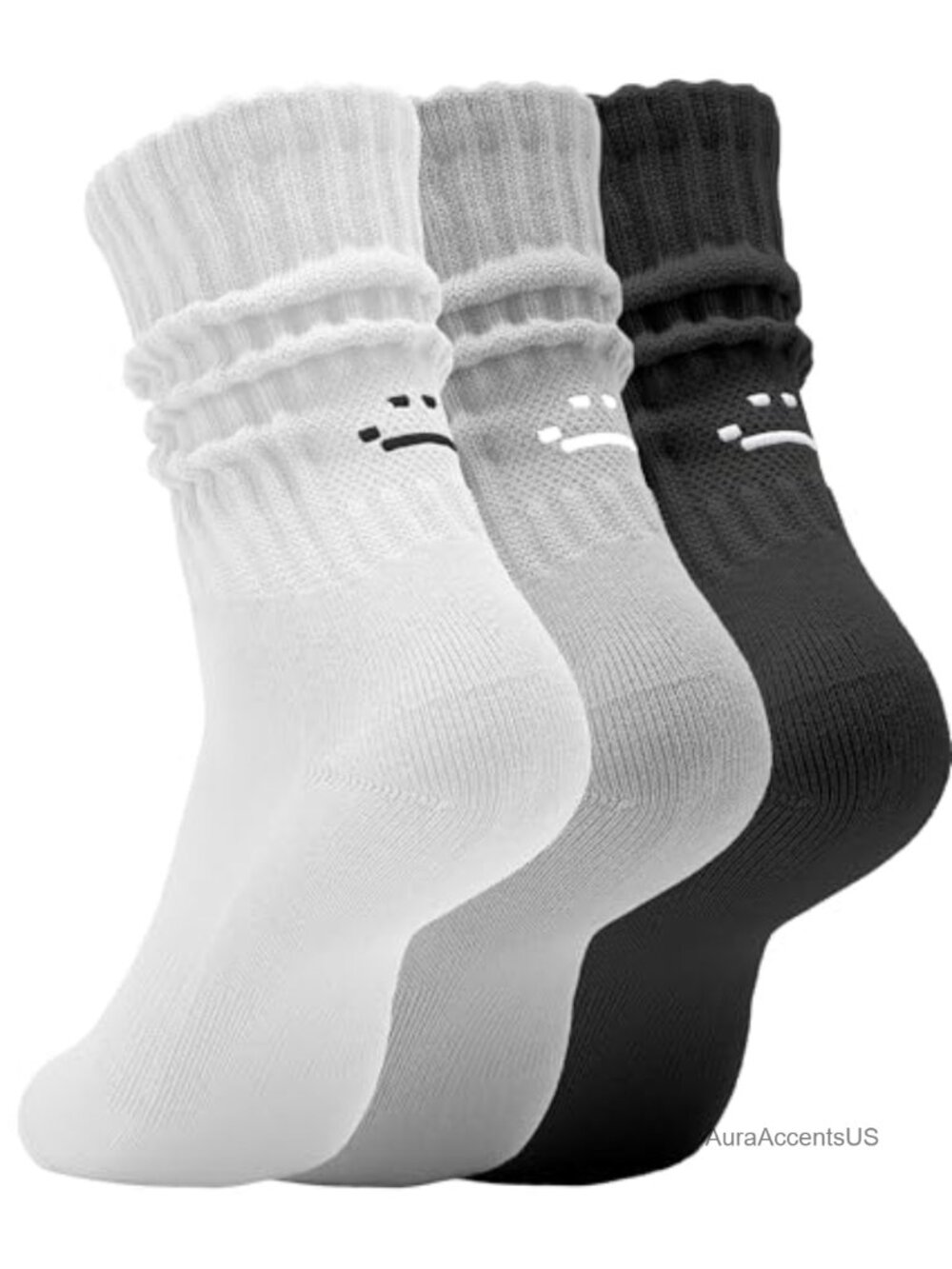 Retro Kawaii Chunky Ribbed Cotton Blend Slouch Crew Socks 3Pack Women's